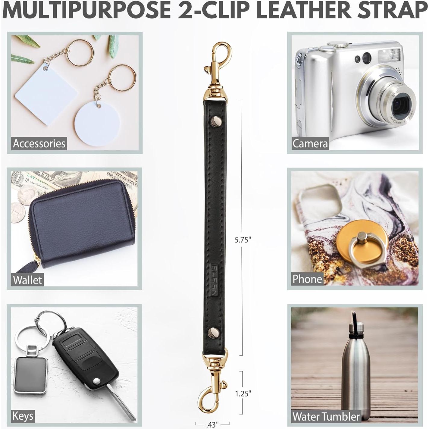 Correa de 2 Clips de Cuero Genuino Alban Leather - Negro