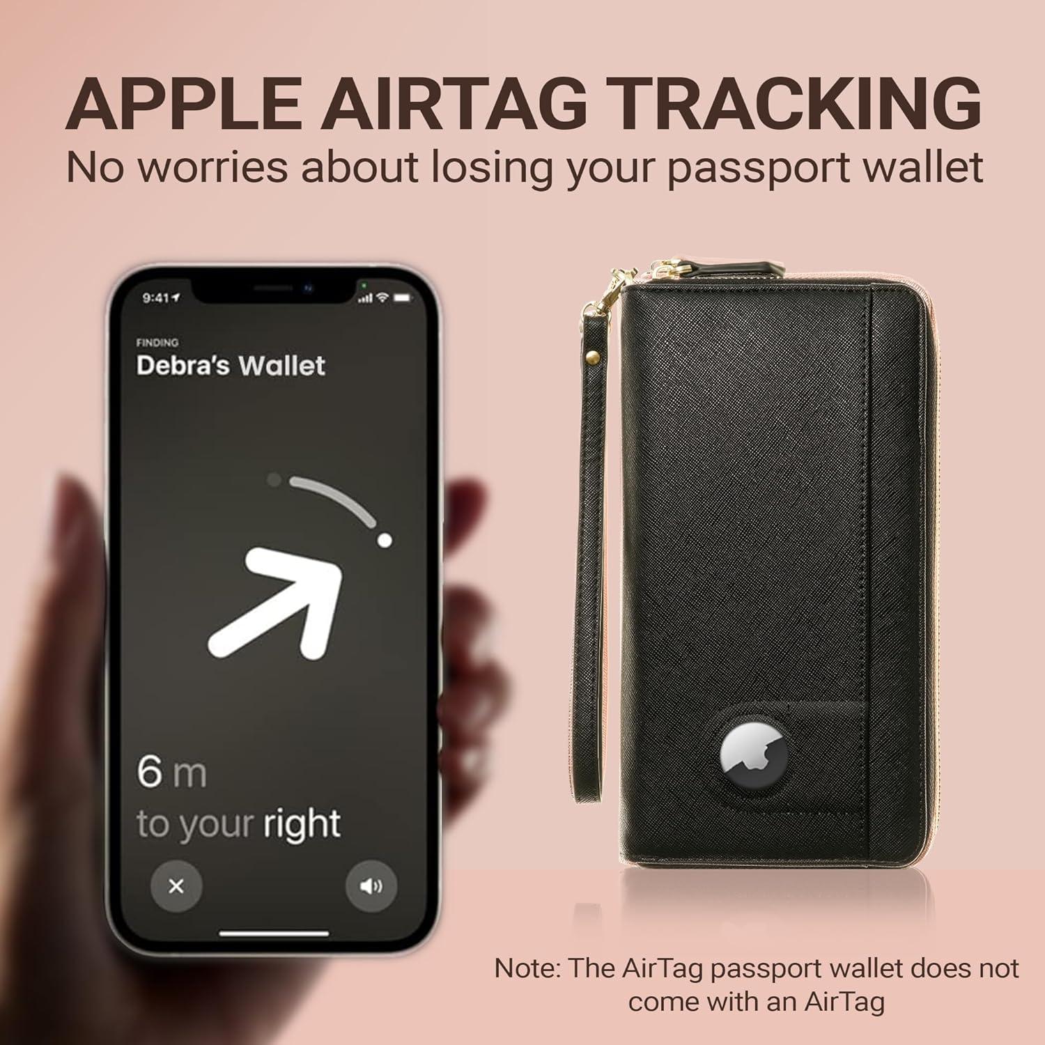 Cartera de Pasaporte RFID Apadi Negro con Soporte AirTag