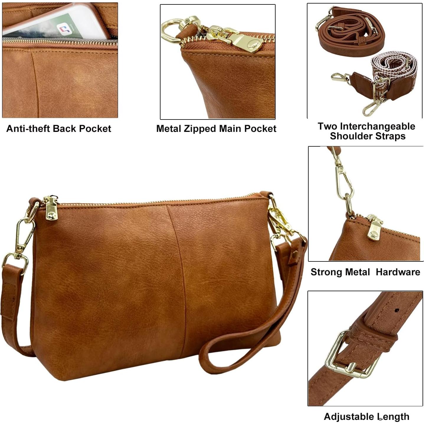 Bolso Cruzado Vegano para Mujeres Lifwimner - Marrón Camello