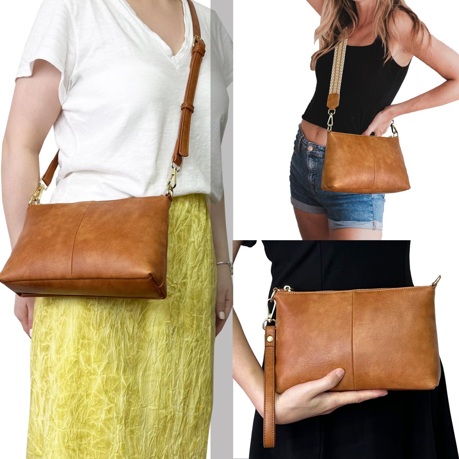 Bolso Cruzado Vegano para Mujeres Lifwimner - Marrón Camello