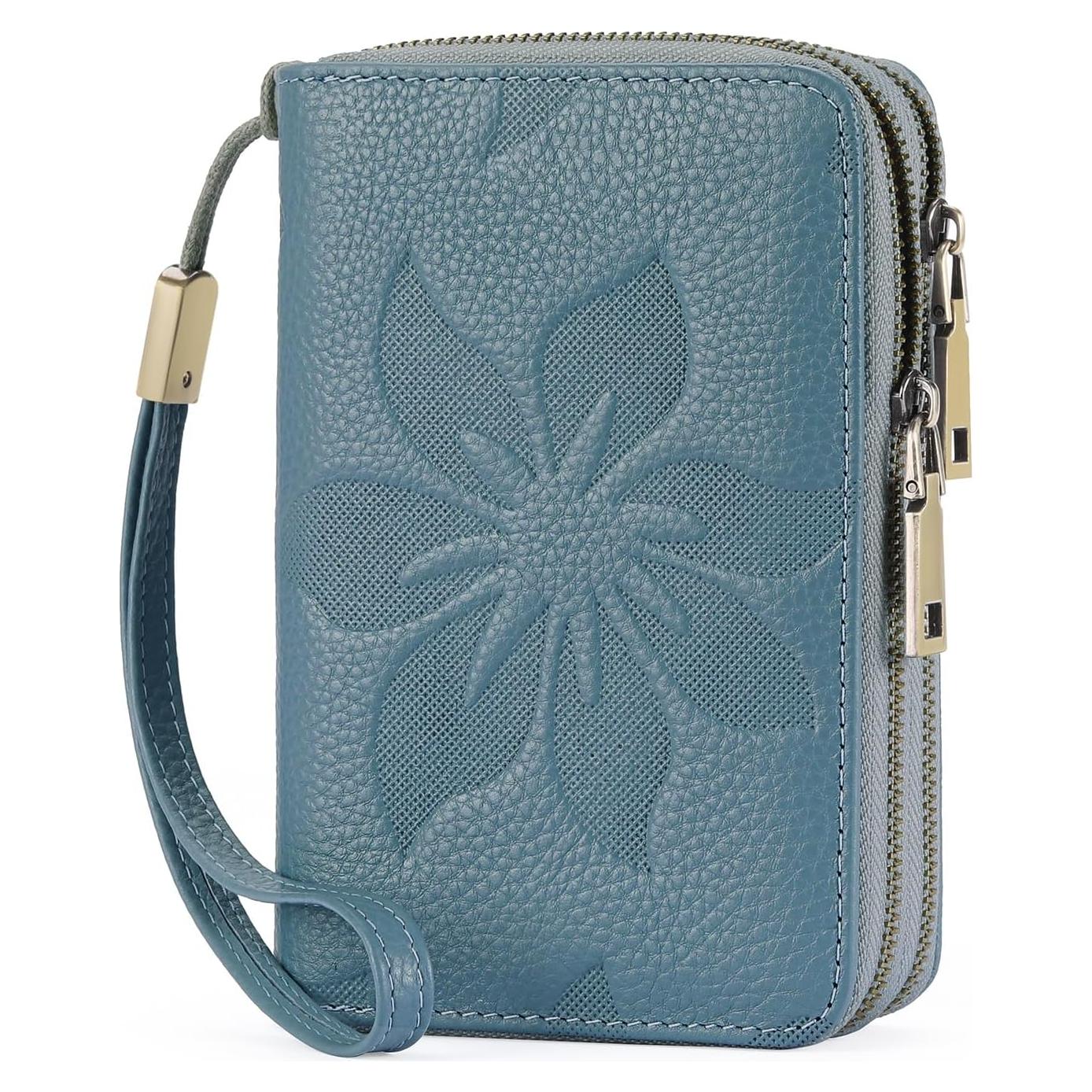 Cartera de Mujer GOIACII Doble Cierre RFID Cuero Azul 15.5x10cm