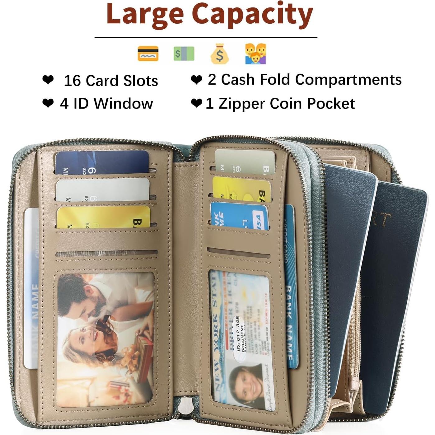 Cartera de Mujer GOIACII Doble Cierre RFID Cuero Azul 15.5x10cm