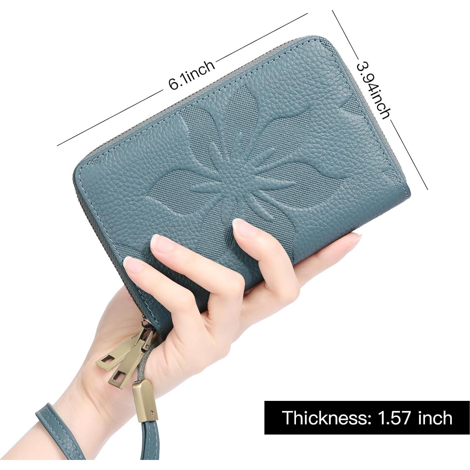 Cartera de Mujer GOIACII Doble Cierre RFID Cuero Azul 15.5x10cm