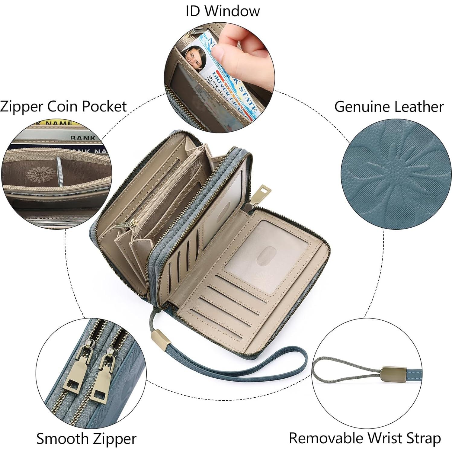 Cartera de Mujer GOIACII Doble Cierre RFID Cuero Azul 15.5x10cm