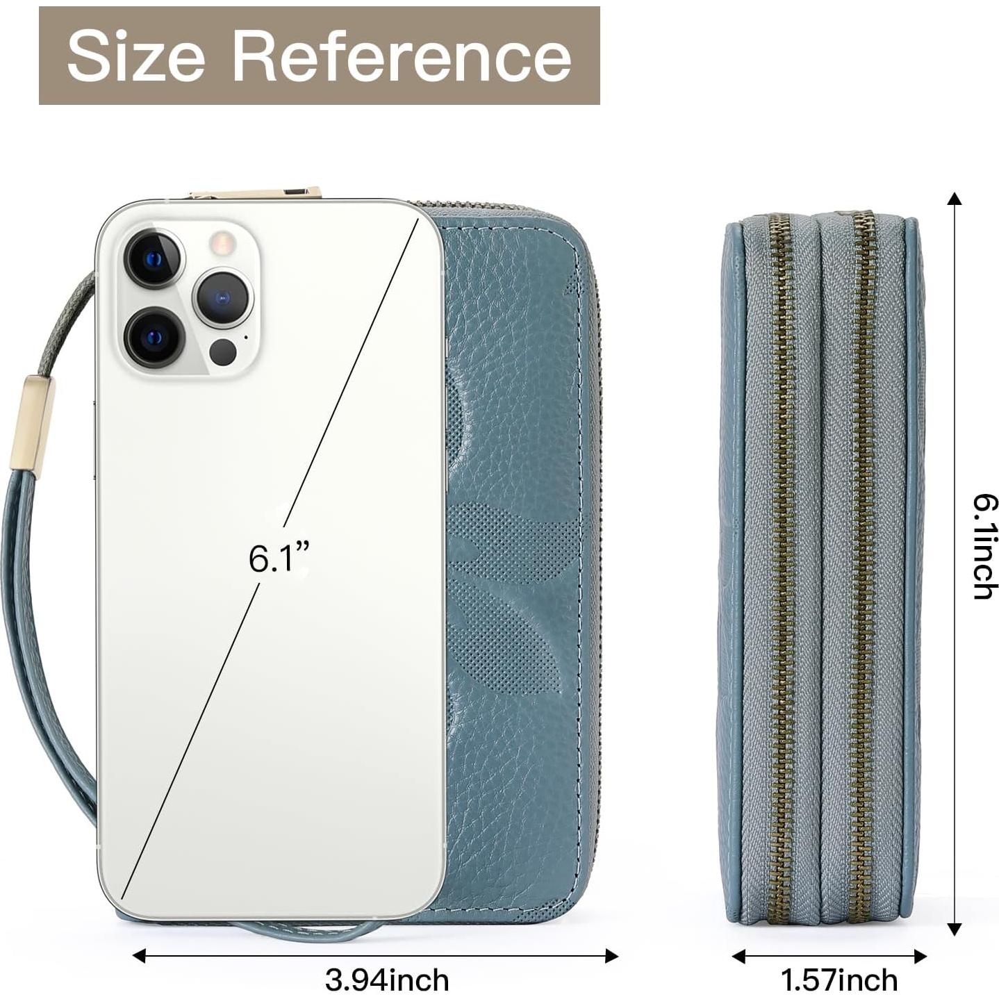 Cartera de Mujer GOIACII Doble Cierre RFID Cuero Azul 15.5x10cm