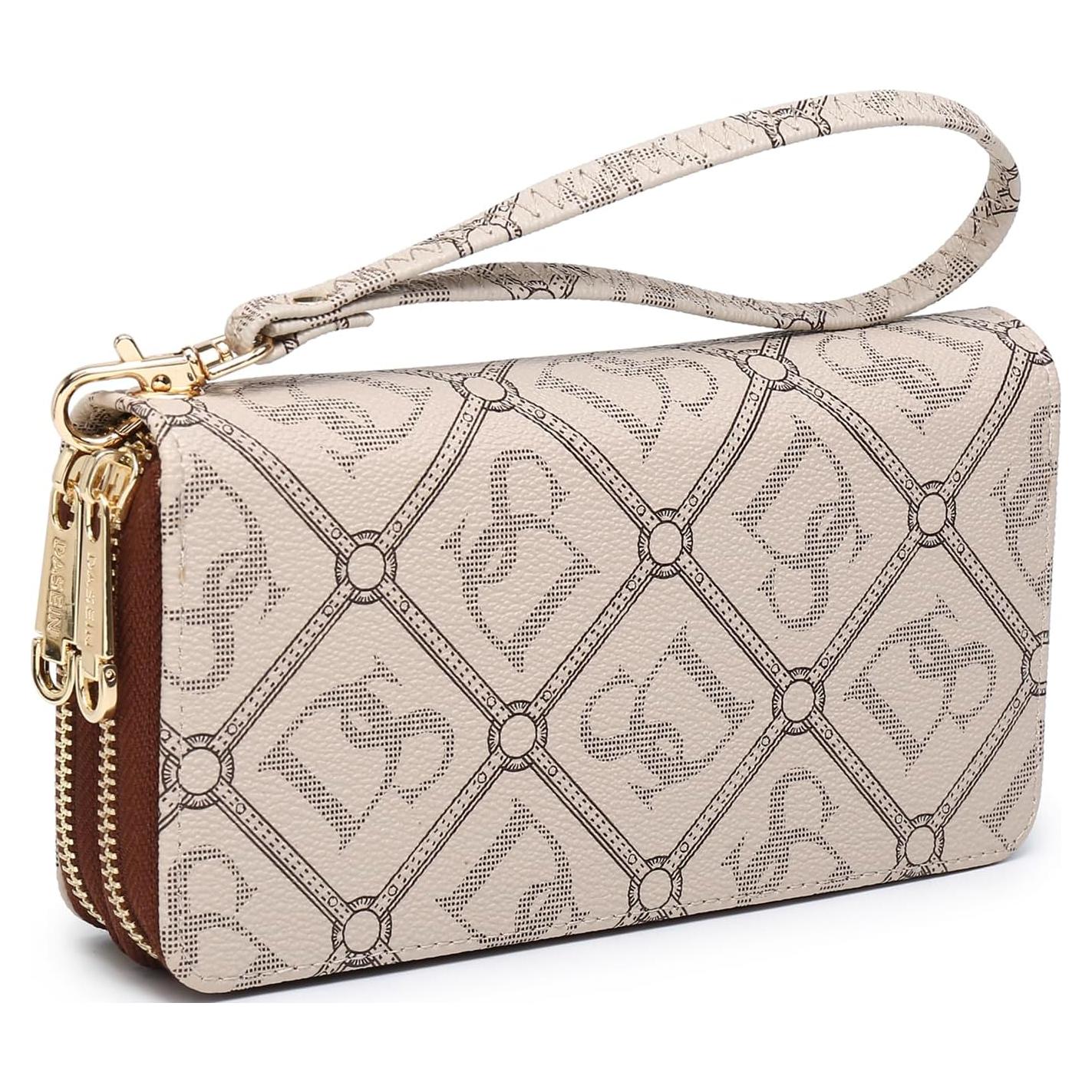 Cartera Dasein RFID para Mujeres, Gran Capacidad, Beige