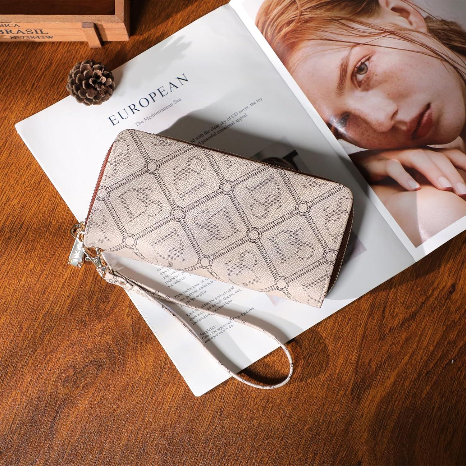 Cartera Dasein RFID para Mujeres, Gran Capacidad, Beige