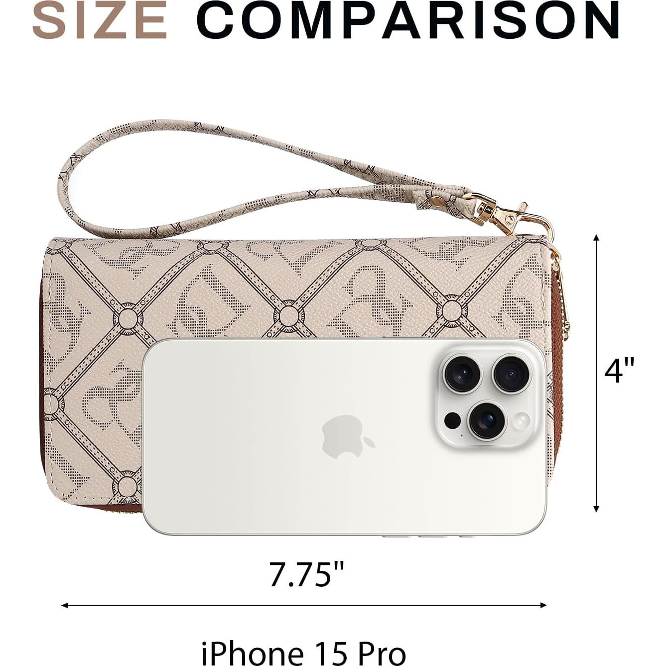 Cartera Dasein RFID para Mujeres, Gran Capacidad, Beige