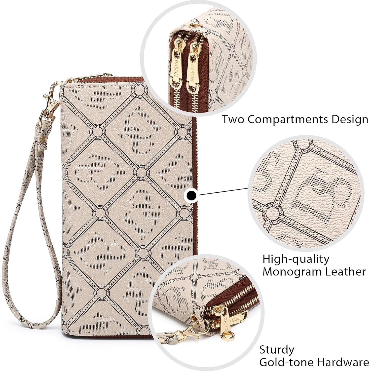 Cartera Dasein RFID para Mujeres, Gran Capacidad, Beige