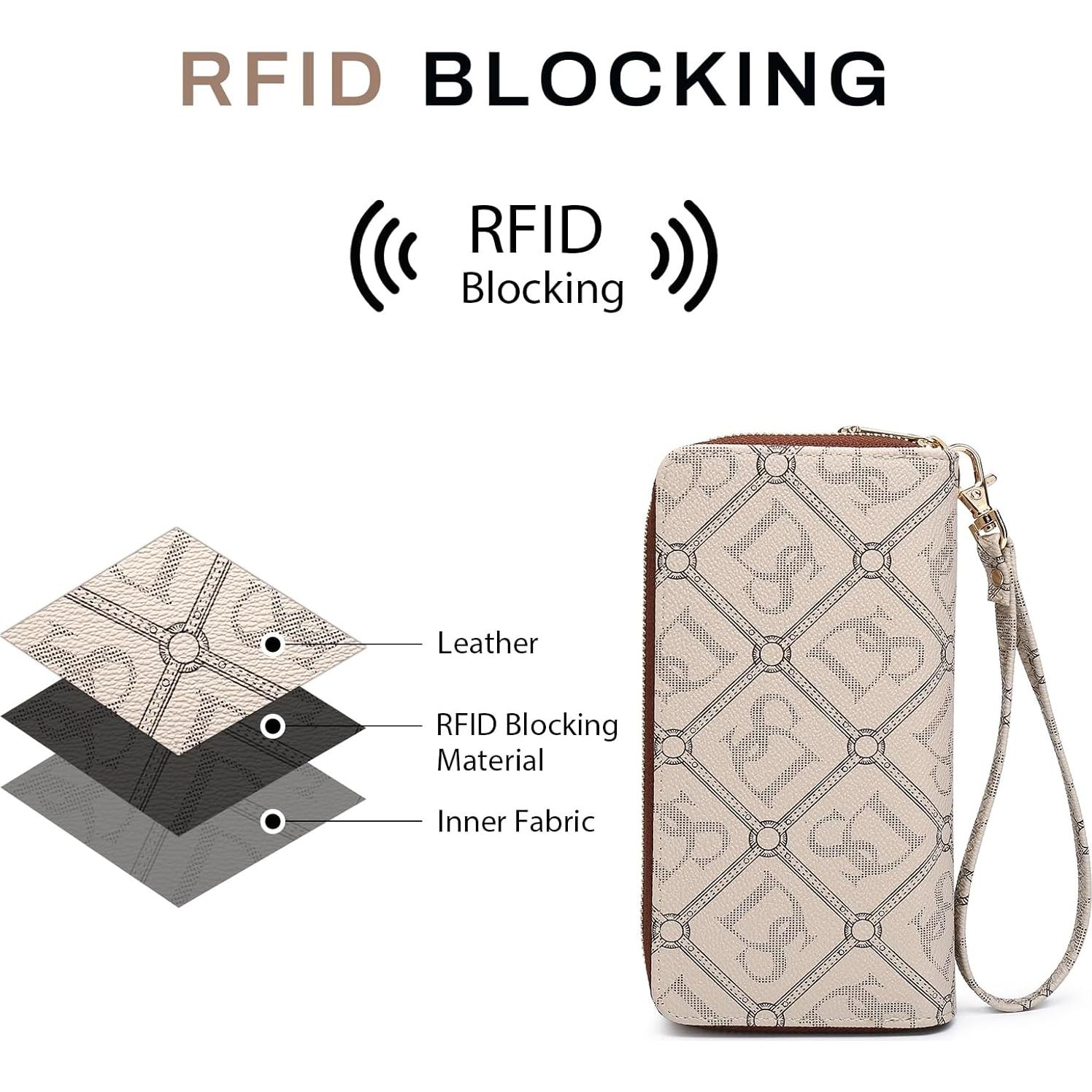Cartera Dasein RFID para Mujeres, Gran Capacidad, Beige