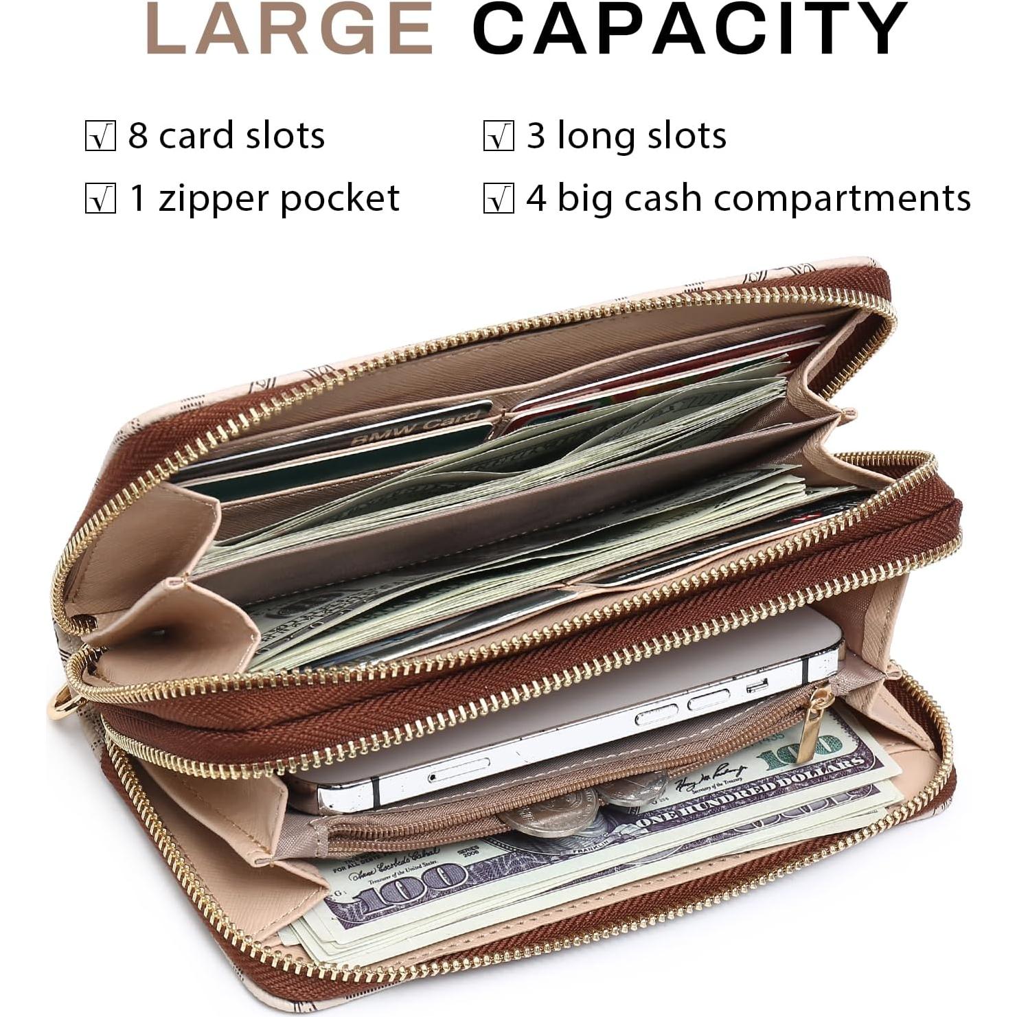 Cartera Dasein RFID para Mujeres, Gran Capacidad, Beige