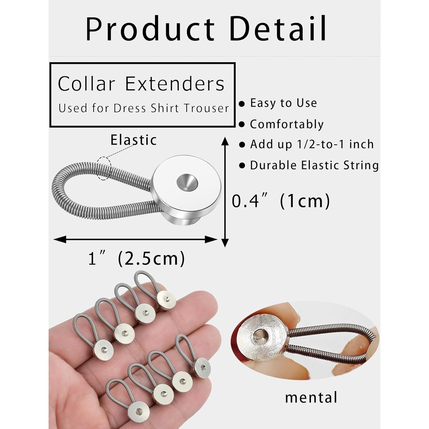 8 Extensores de Cuello para Camisas Wrlcorly Plateados 2.54 cm