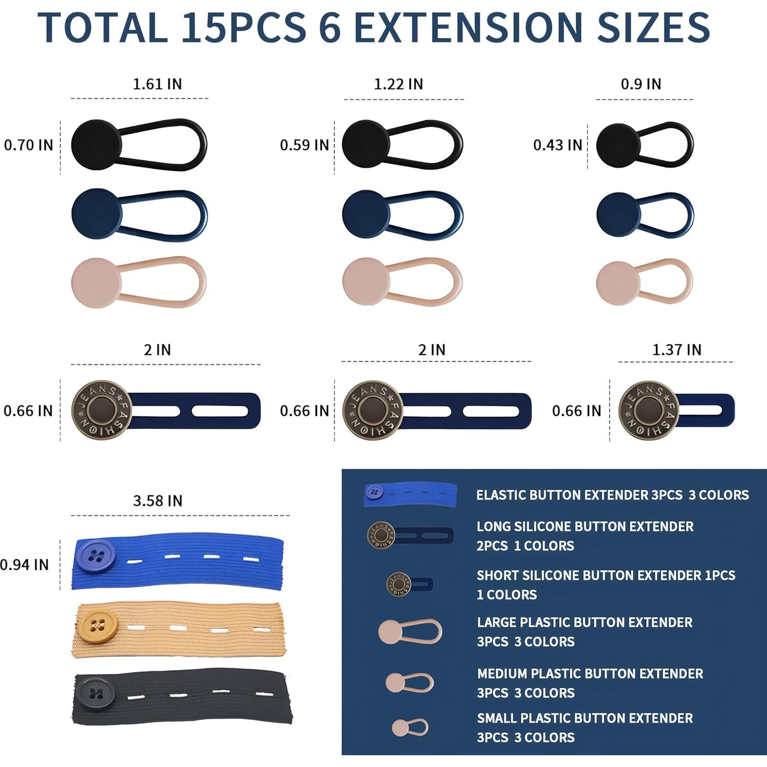 Extensores de Cintura Ajustables BADAO 15pcs para Jeans y Pantalones