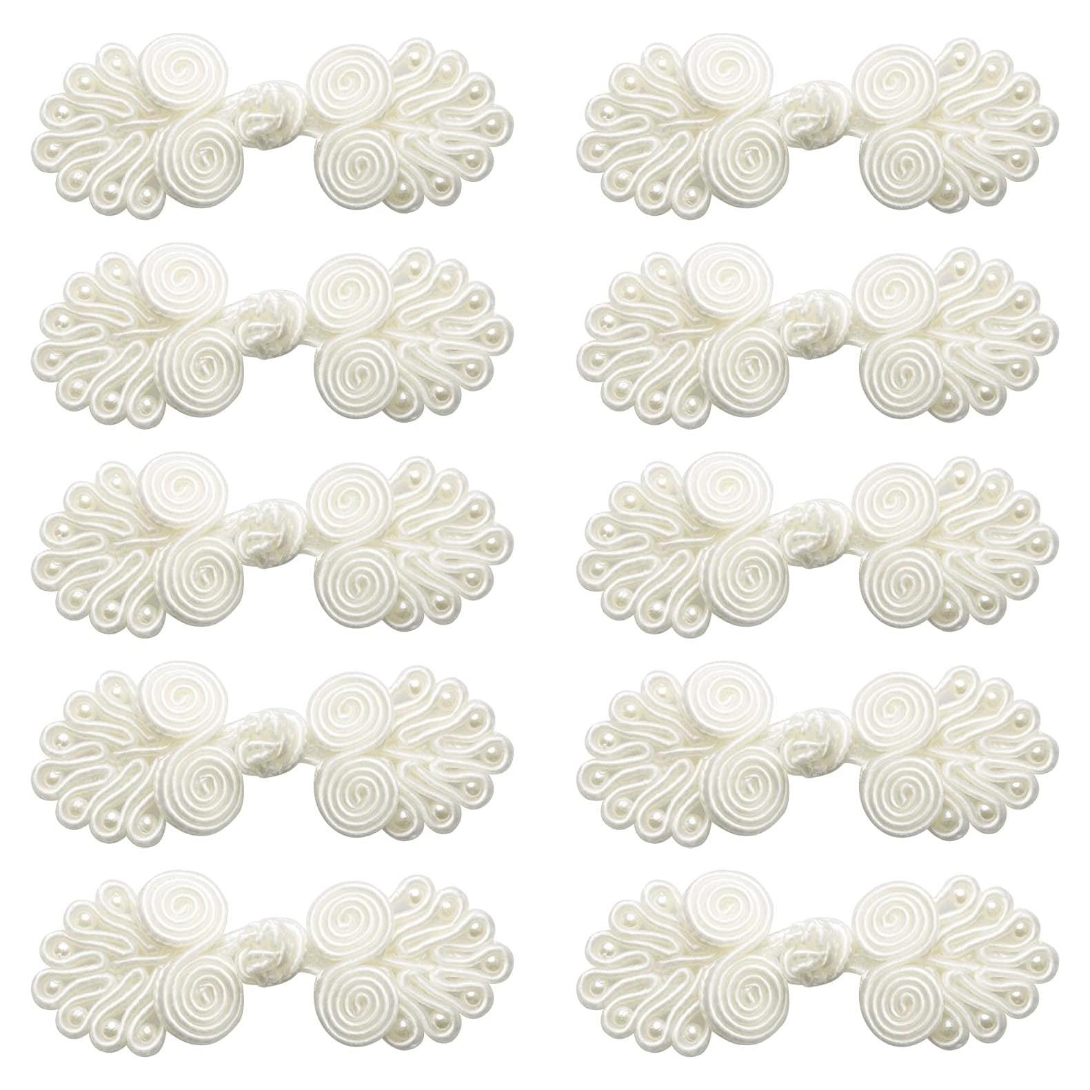 10 Botones de Cierre Chinos LUORNG 8x3cm Blanco Marfil