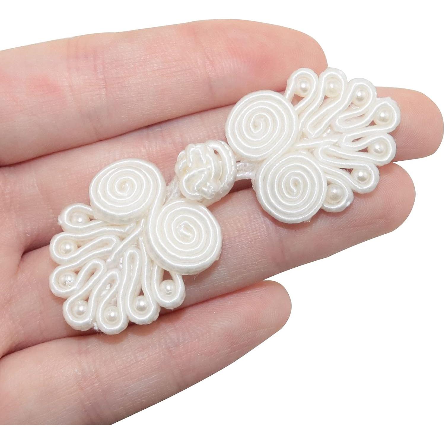 10 Botones de Cierre Chinos LUORNG 8x3cm Blanco Marfil