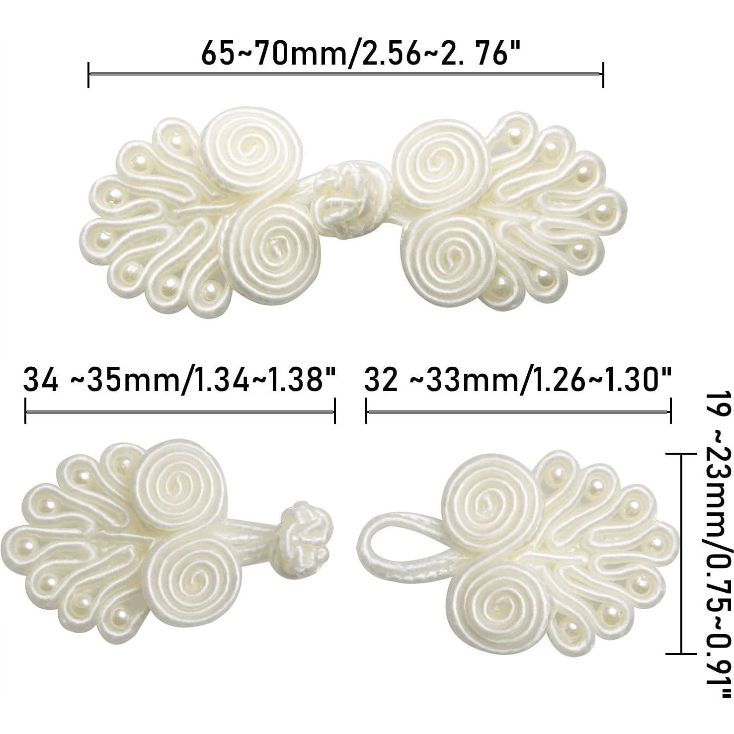 10 Botones de Cierre Chinos LUORNG 8x3cm Blanco Marfil