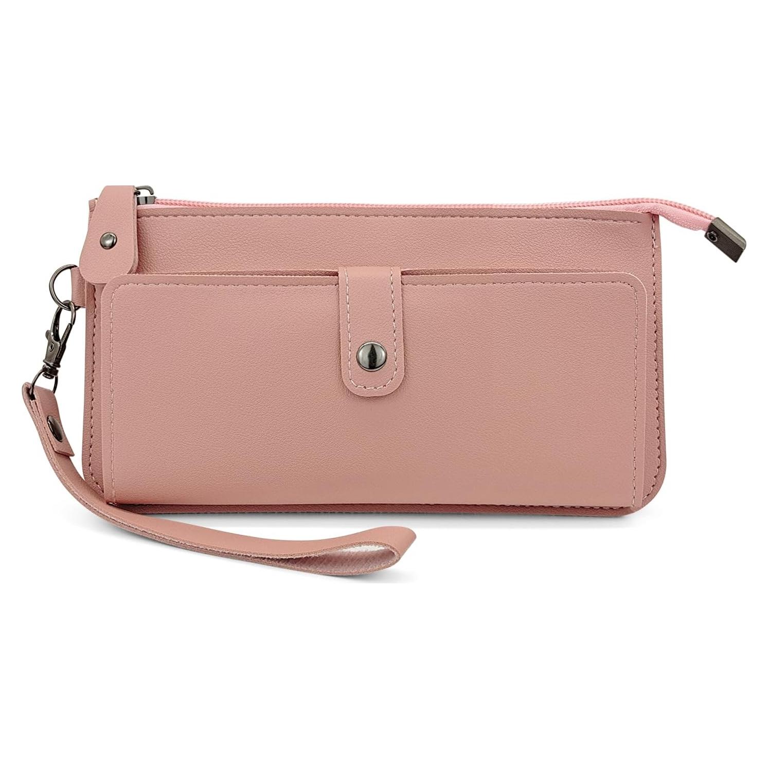 Cartera Larga de Mano AfitLulu Rosa con Doble Cierre y RFID