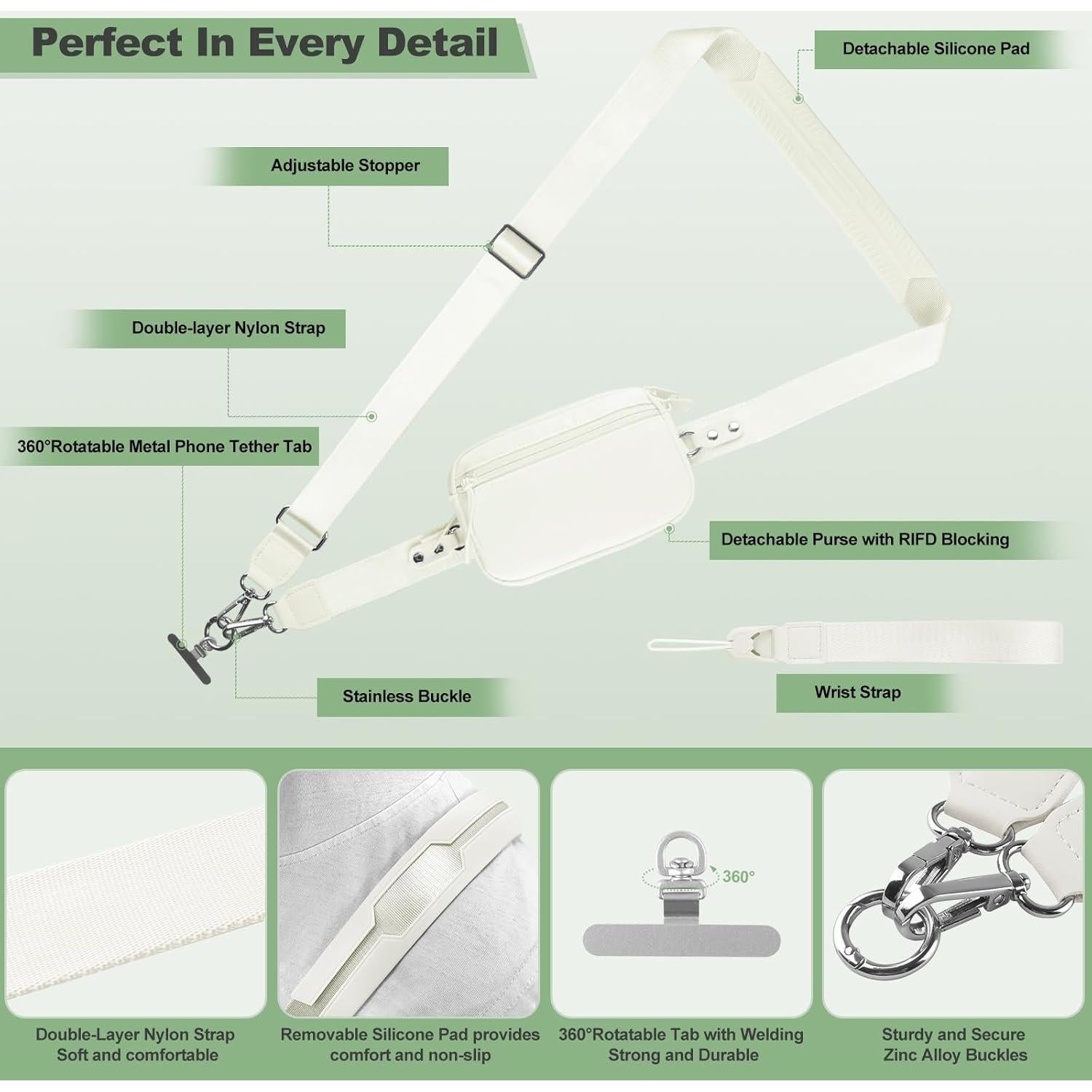 Correa Cruzada para Teléfono YFWE con Cartera RFID Crema