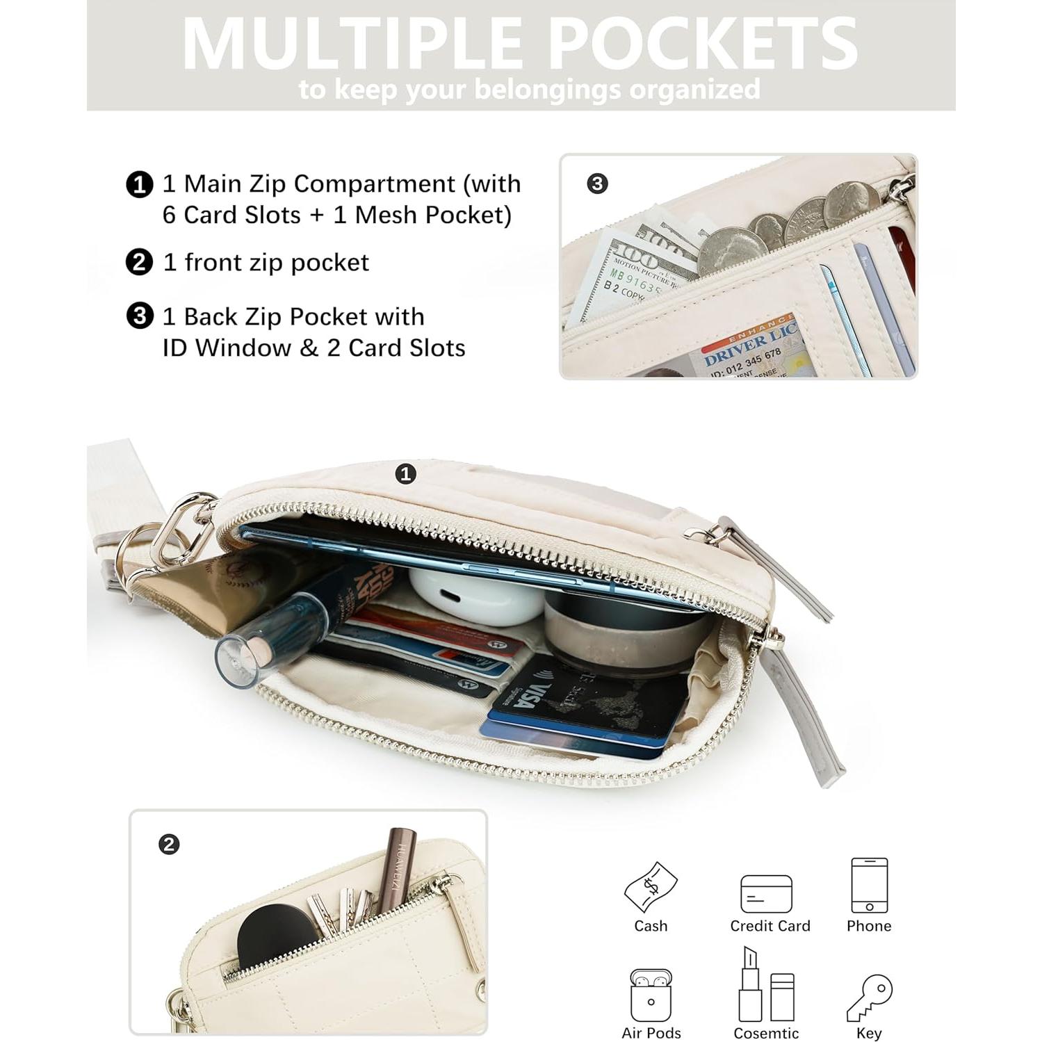 Cartera de Muñeca Acolchada Sunpour Beige con 3 Bolsillos