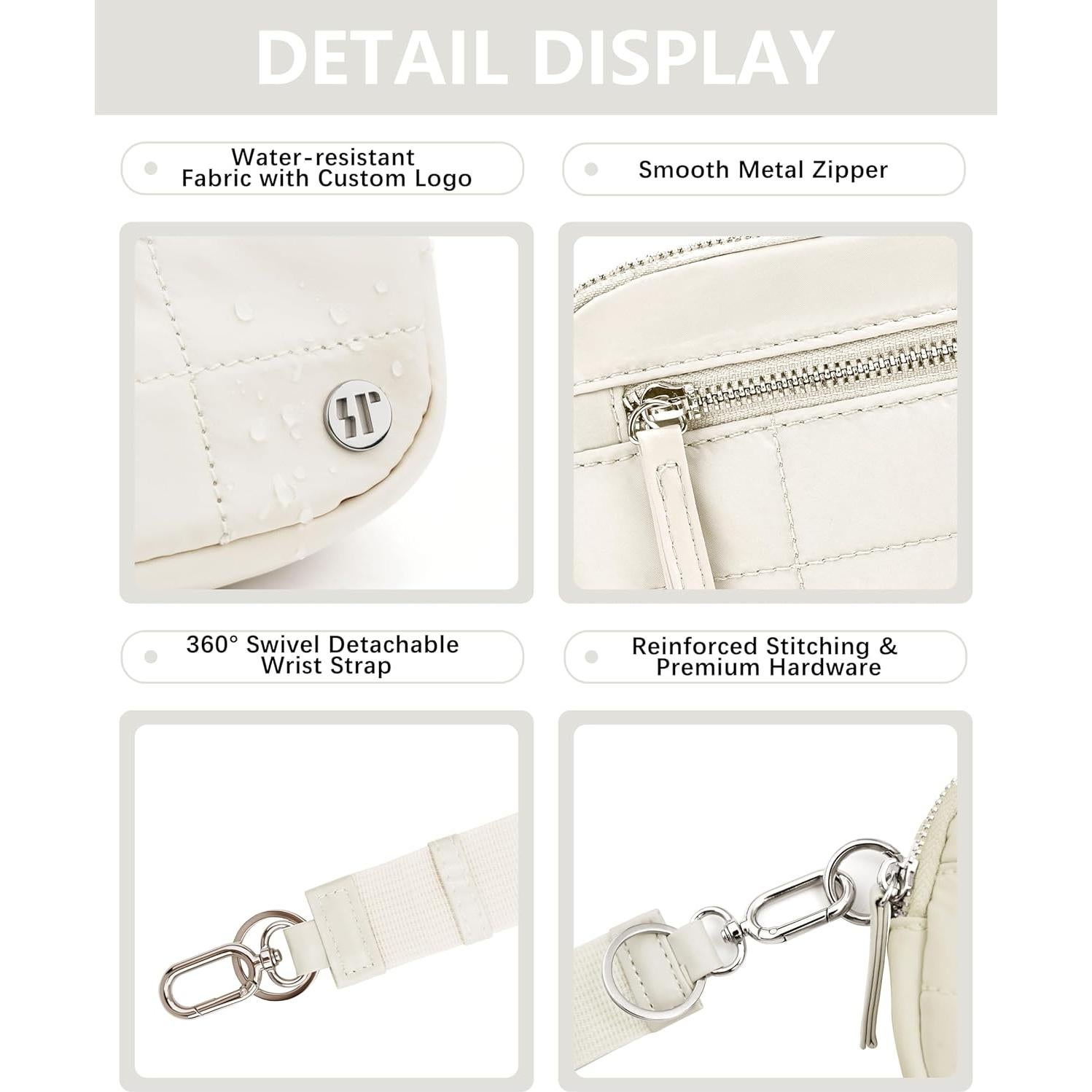 Cartera de Muñeca Acolchada Sunpour Beige con 3 Bolsillos