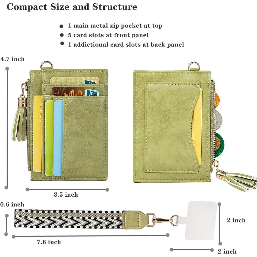 Cartera de muñeca RFID HC para mujeres - Verde, 6 ranuras