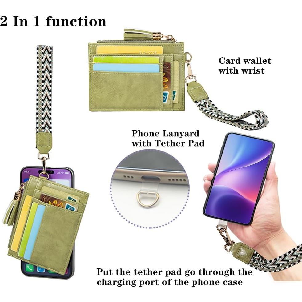 Cartera de muñeca RFID HC para mujeres - Verde, 6 ranuras