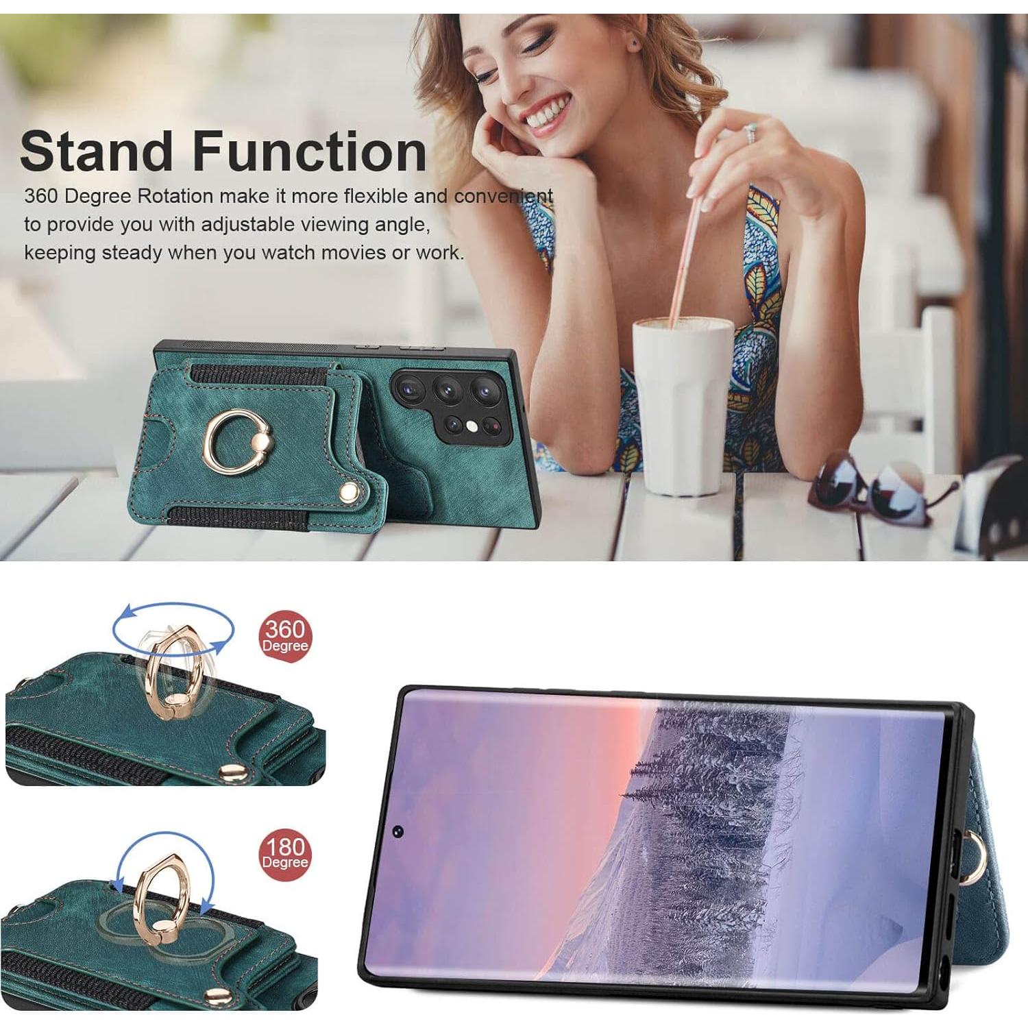 Funda JanCalm para Samsung Galaxy S22 Ultra Verde con Soporte y RFID