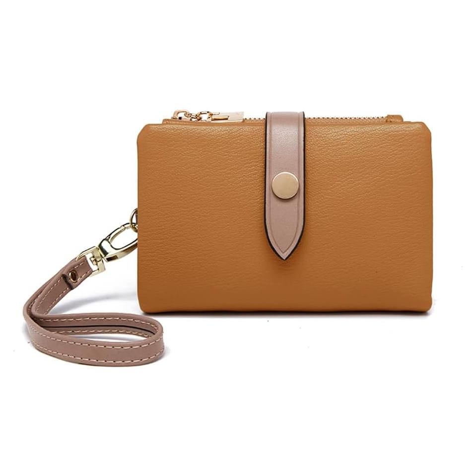 Cartera Bifold de Cuero TOPKOOL para Mujeres - Marrón, Compacta
