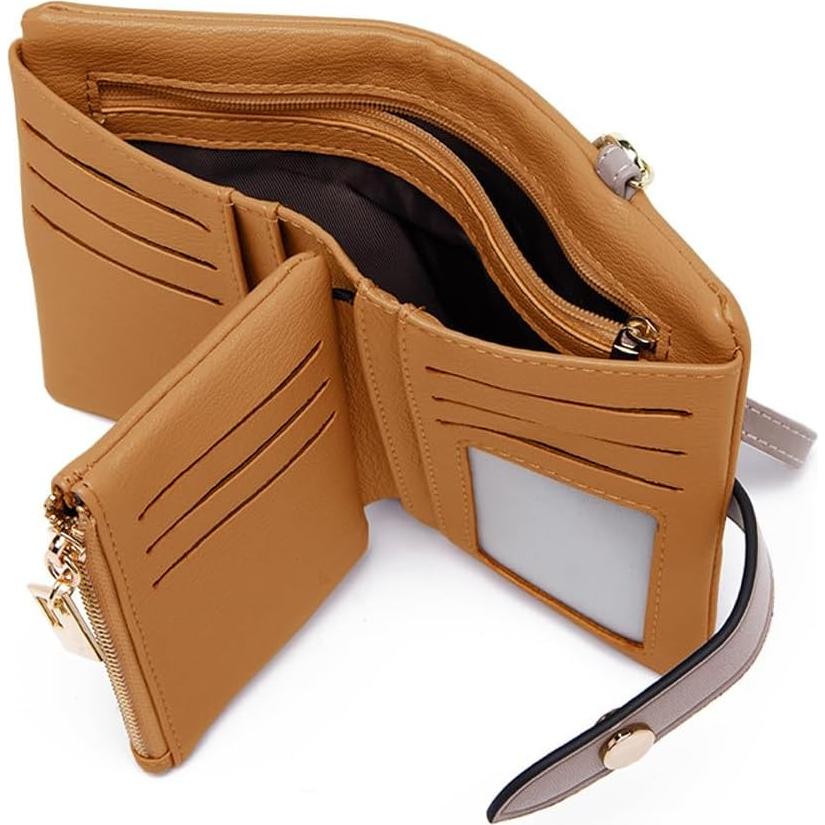 Cartera Bifold de Cuero TOPKOOL para Mujeres - Marrón, Compacta