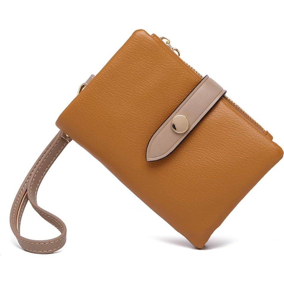 Cartera Bifold de Cuero TOPKOOL para Mujeres - Marrón, Compacta