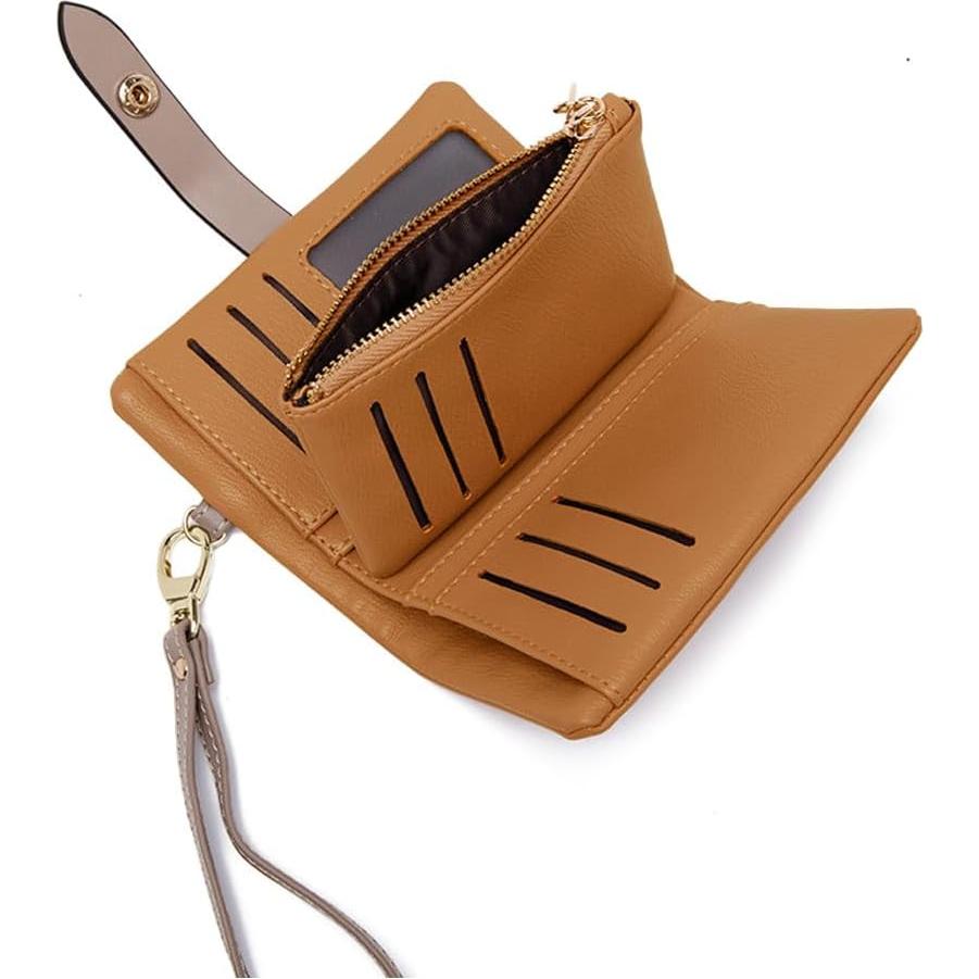 Cartera Bifold de Cuero TOPKOOL para Mujeres - Marrón, Compacta