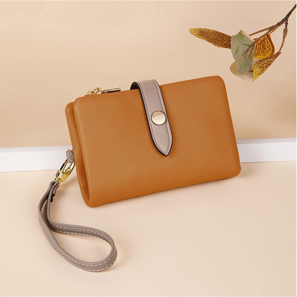 Cartera Bifold de Cuero TOPKOOL para Mujeres - Marrón, Compacta