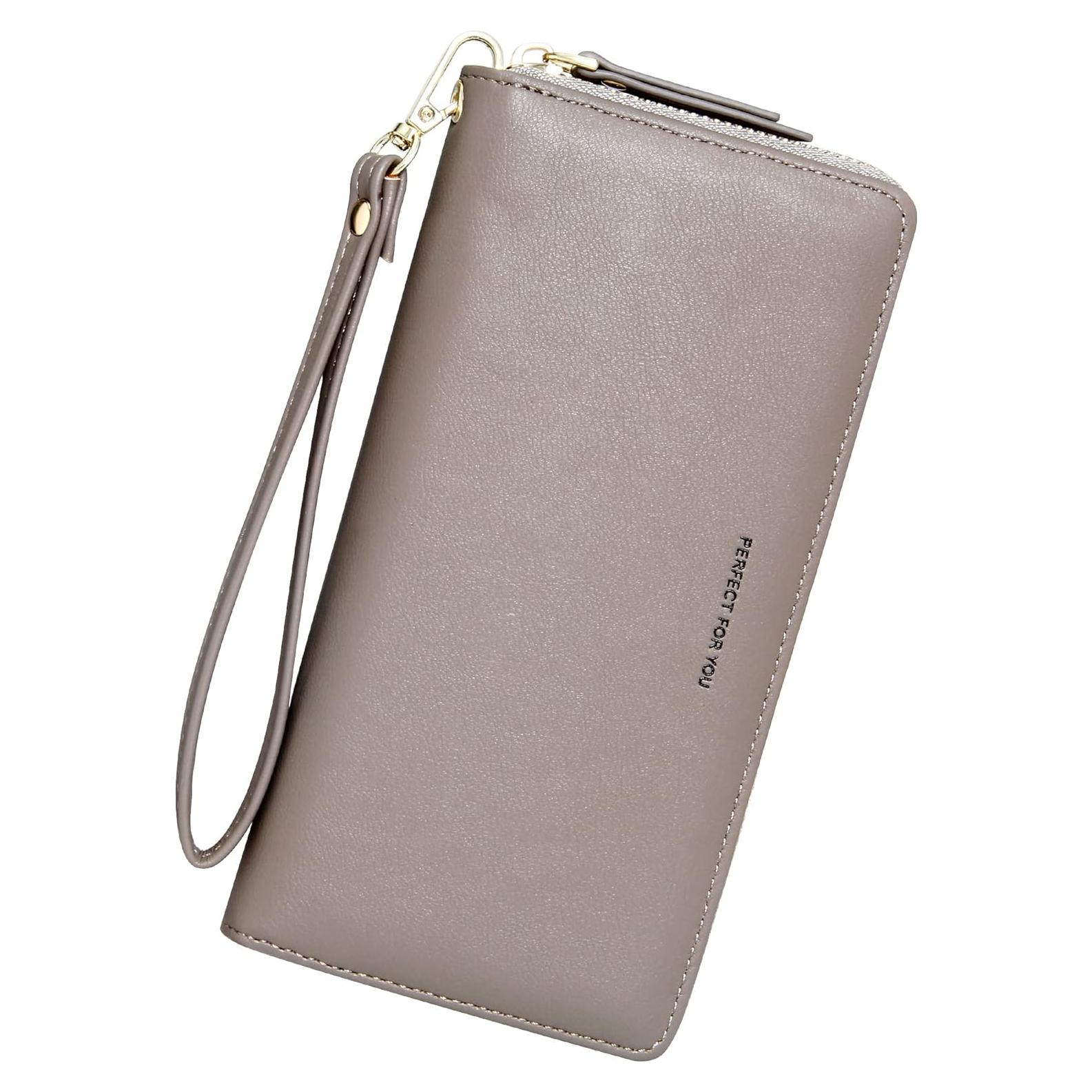 Cartera de muñeca GEEAD de cuero PU con bloqueo RFID - Gris