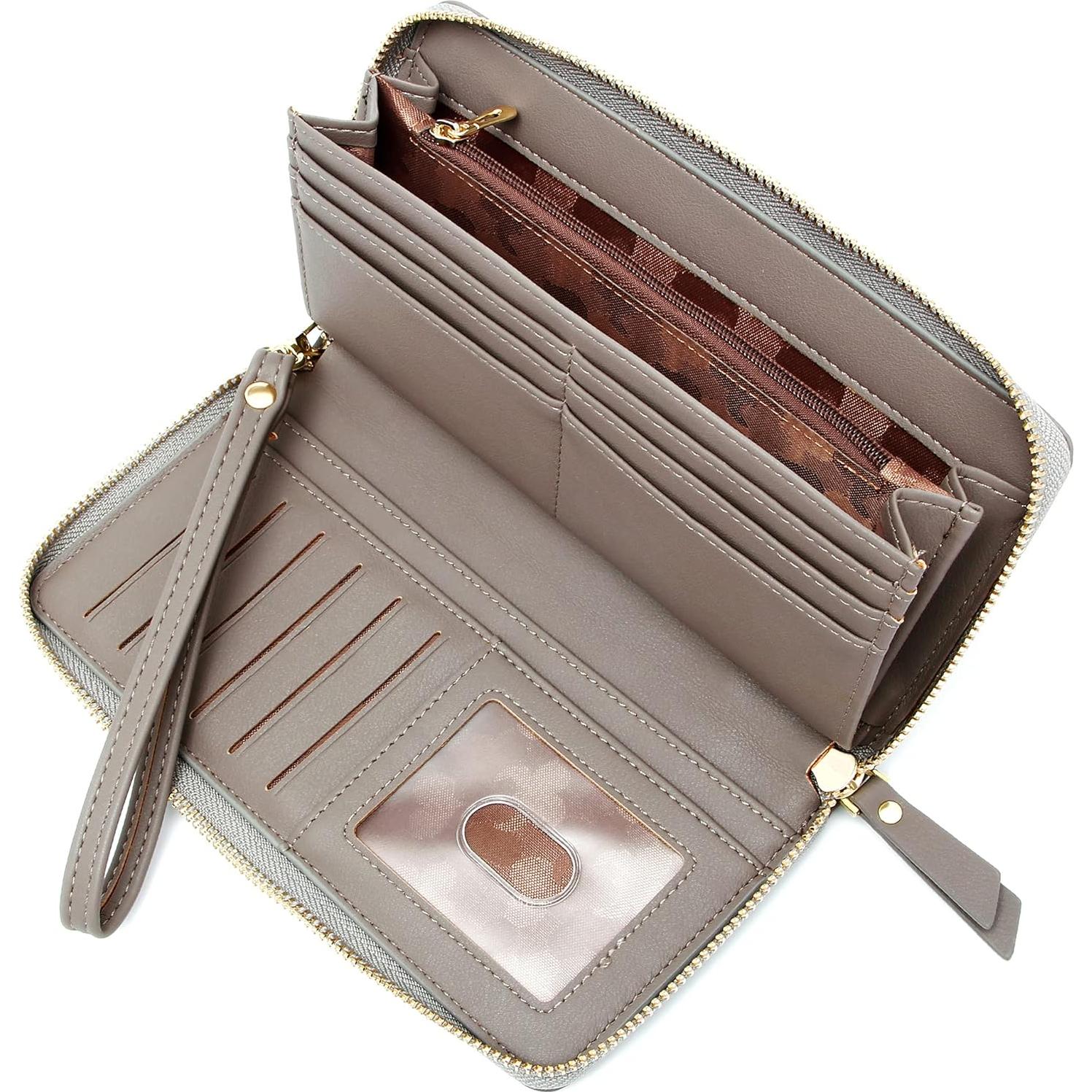 Cartera de muñeca GEEAD de cuero PU con bloqueo RFID - Gris