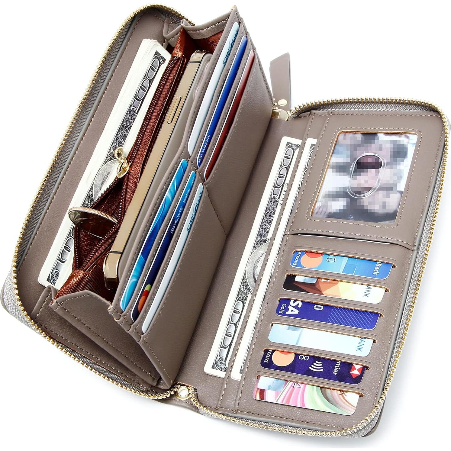 Cartera de muñeca GEEAD de cuero PU con bloqueo RFID - Gris