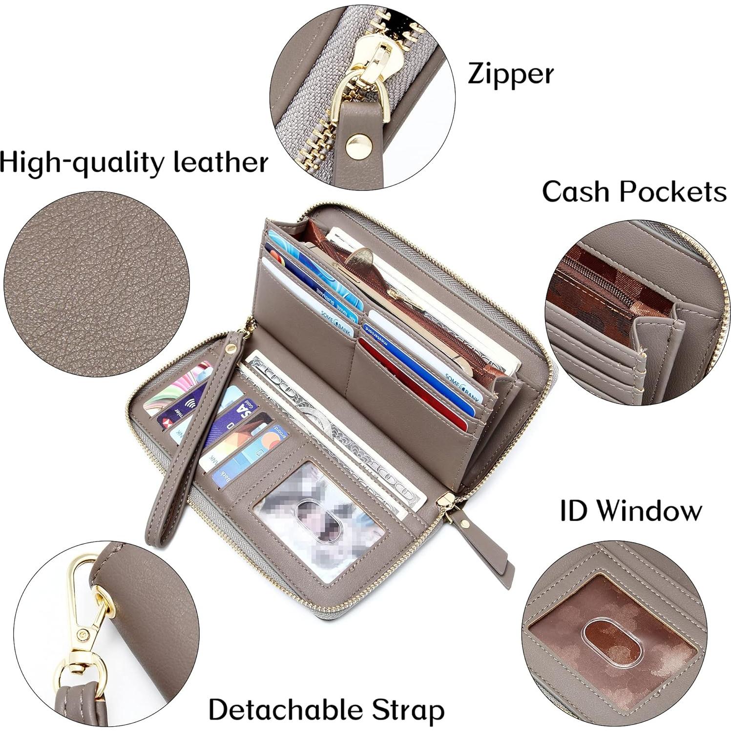 Cartera de muñeca GEEAD de cuero PU con bloqueo RFID - Gris