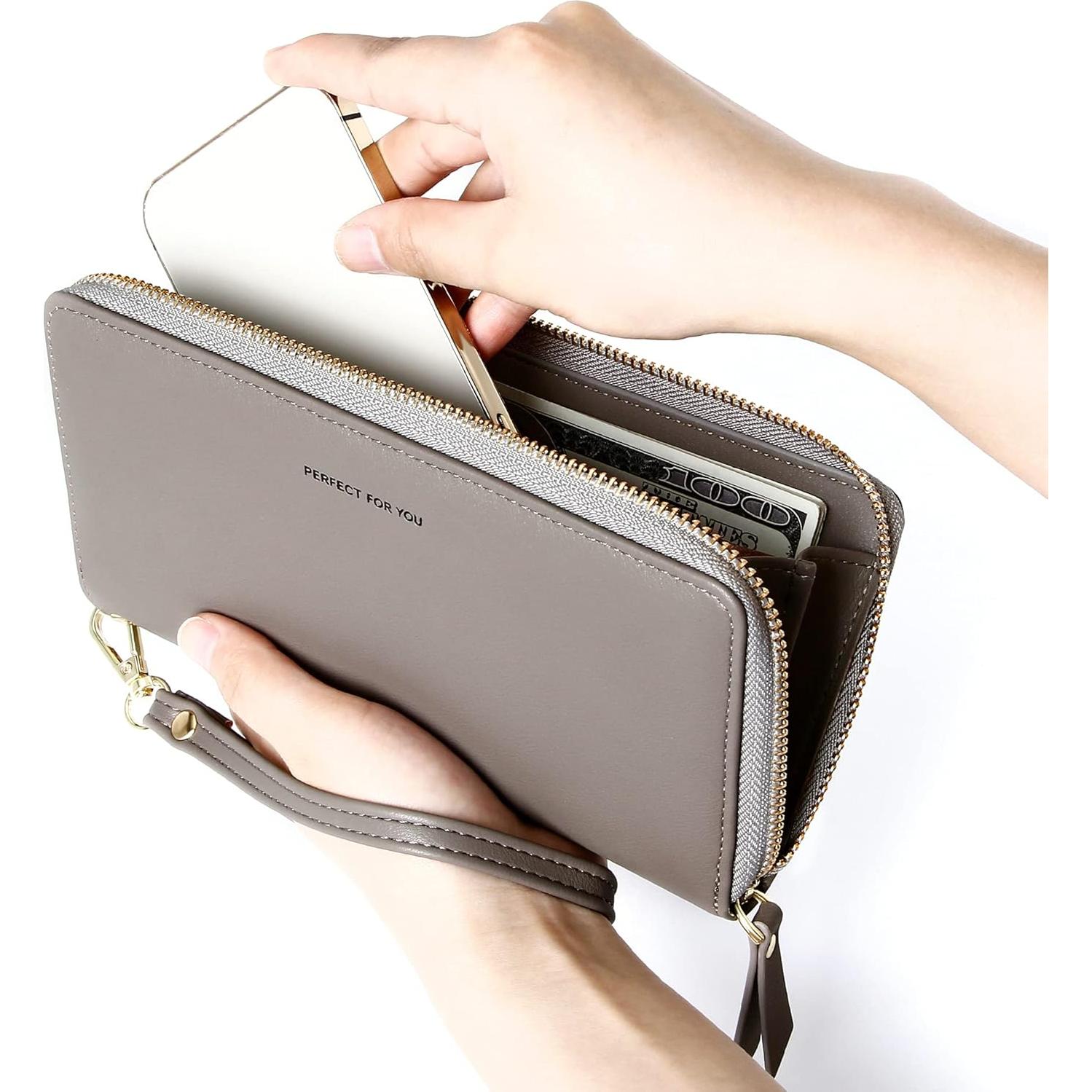 Cartera de muñeca GEEAD de cuero PU con bloqueo RFID - Gris