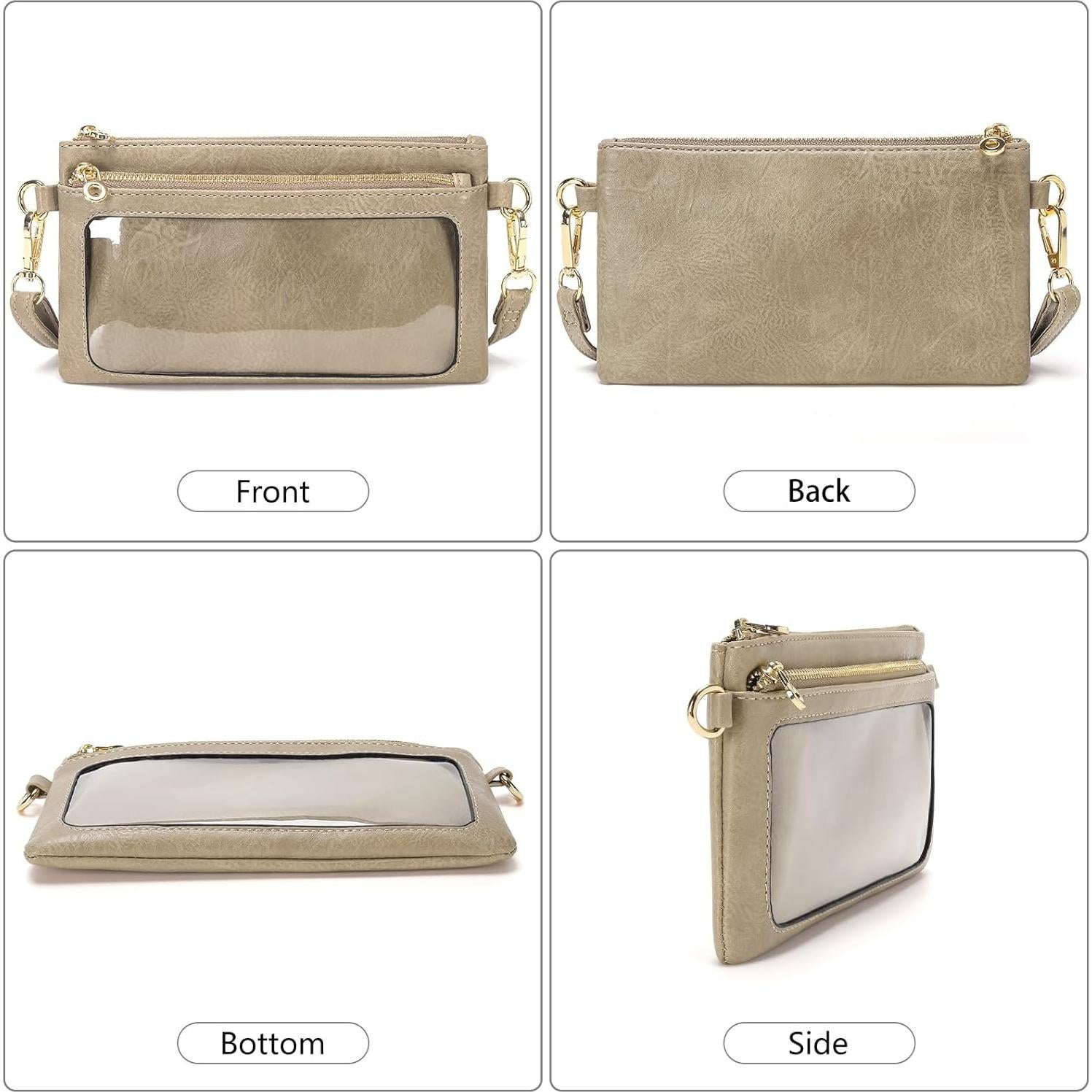 Cartera de Cuero para Mujer DIUY Caqui 20x12cm Doble Cremallera