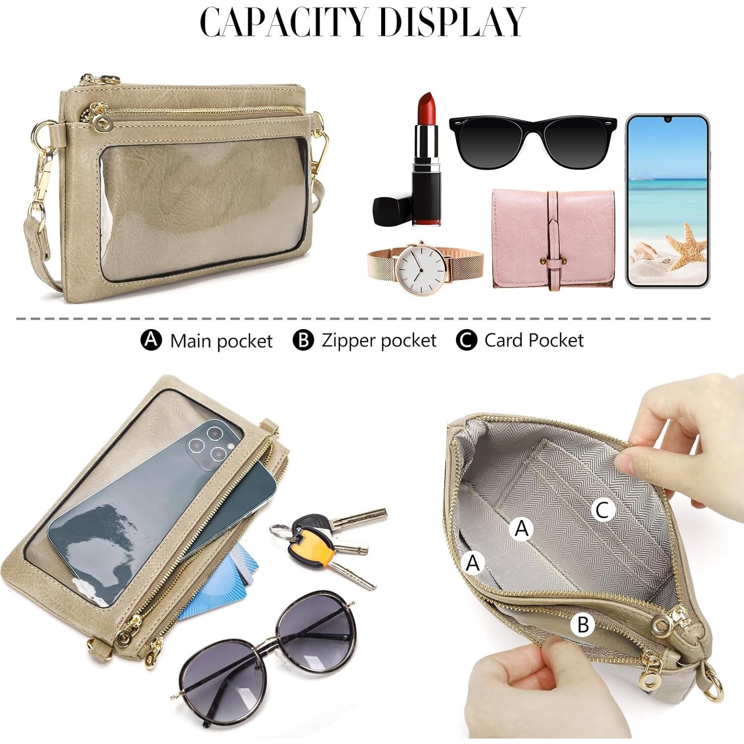 Cartera de Cuero para Mujer DIUY Caqui 20x12cm Doble Cremallera