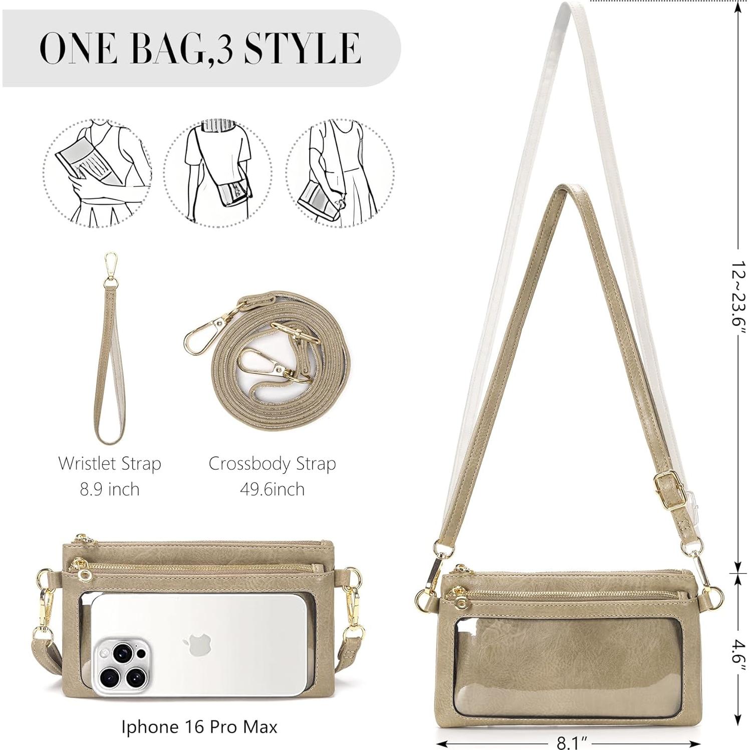 Cartera de Cuero para Mujer DIUY Caqui 20x12cm Doble Cremallera