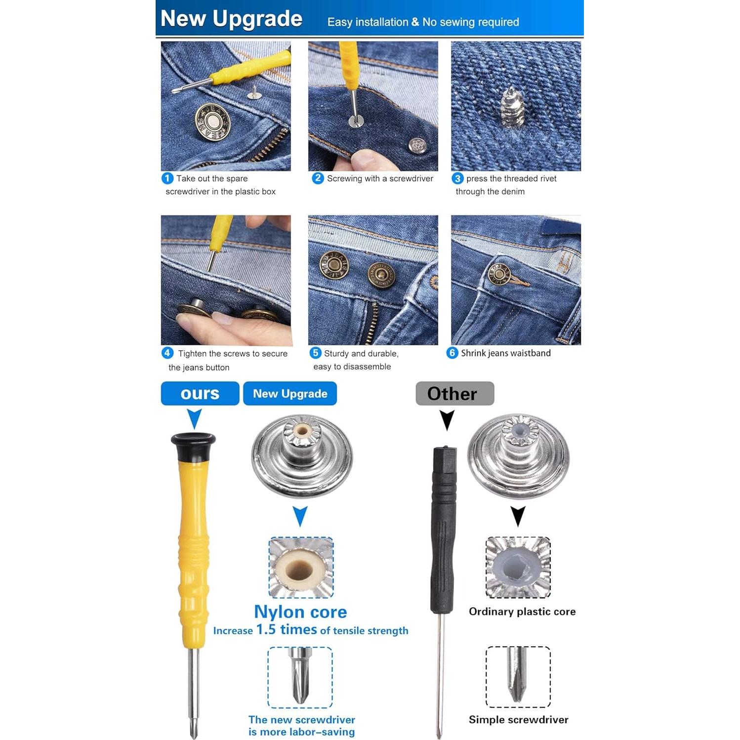 Botones de Jeans Ajustables YUANHANG - 24 Piezas Metálicas