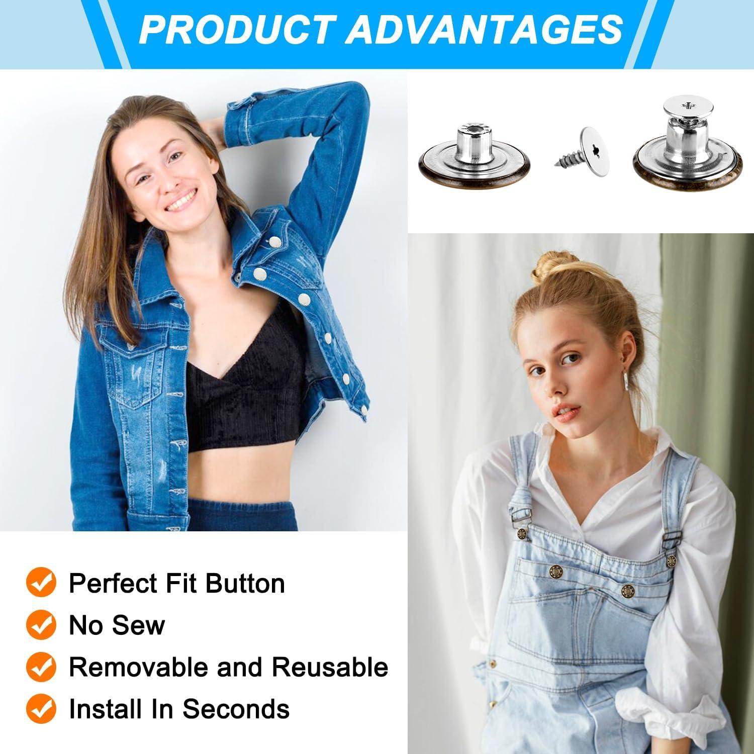 60 Botones Metálicos para Jeans Rolyta, 17mm y 20mm, Sin Coser