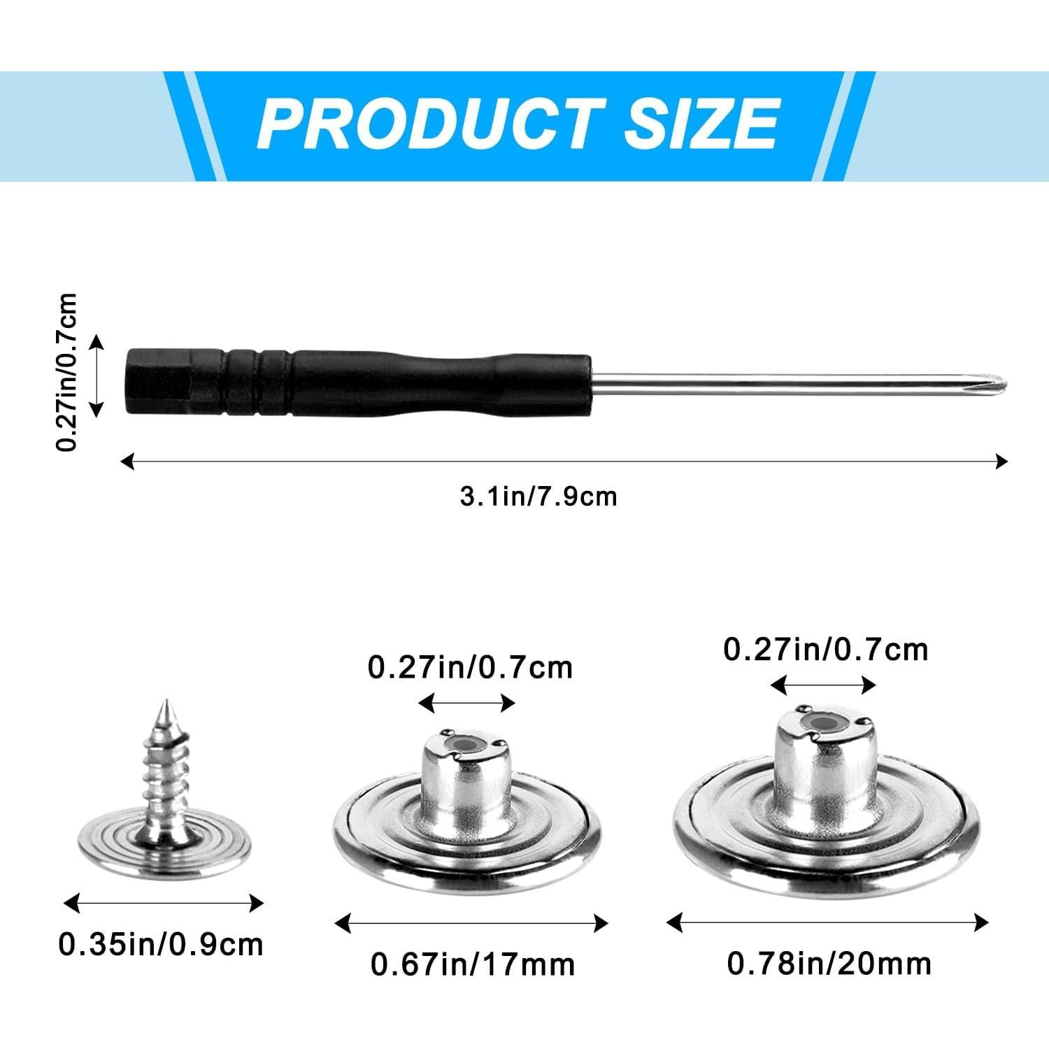 60 Botones Metálicos para Jeans Rolyta, 17mm y 20mm, Sin Coser