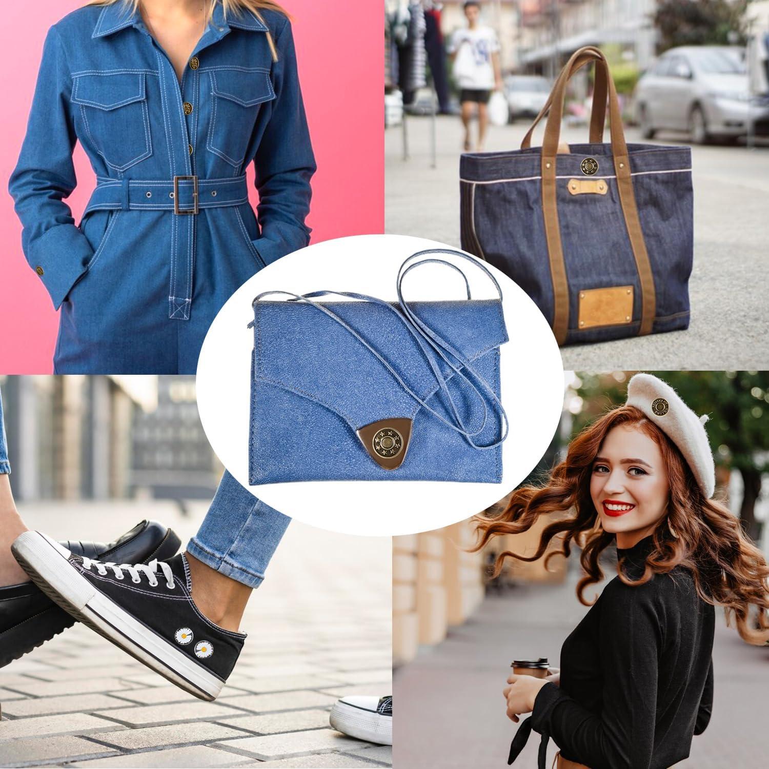 60 Botones Metálicos para Jeans Rolyta, 17mm y 20mm, Sin Coser