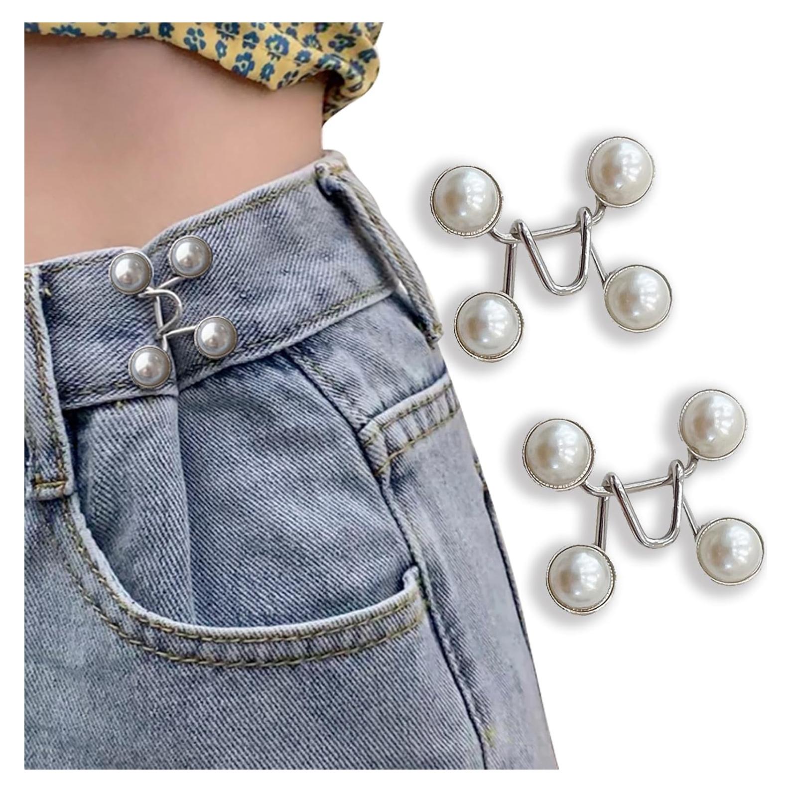 Pin de Botón Ajustable Qkari Perla Blanca - Sin Costura