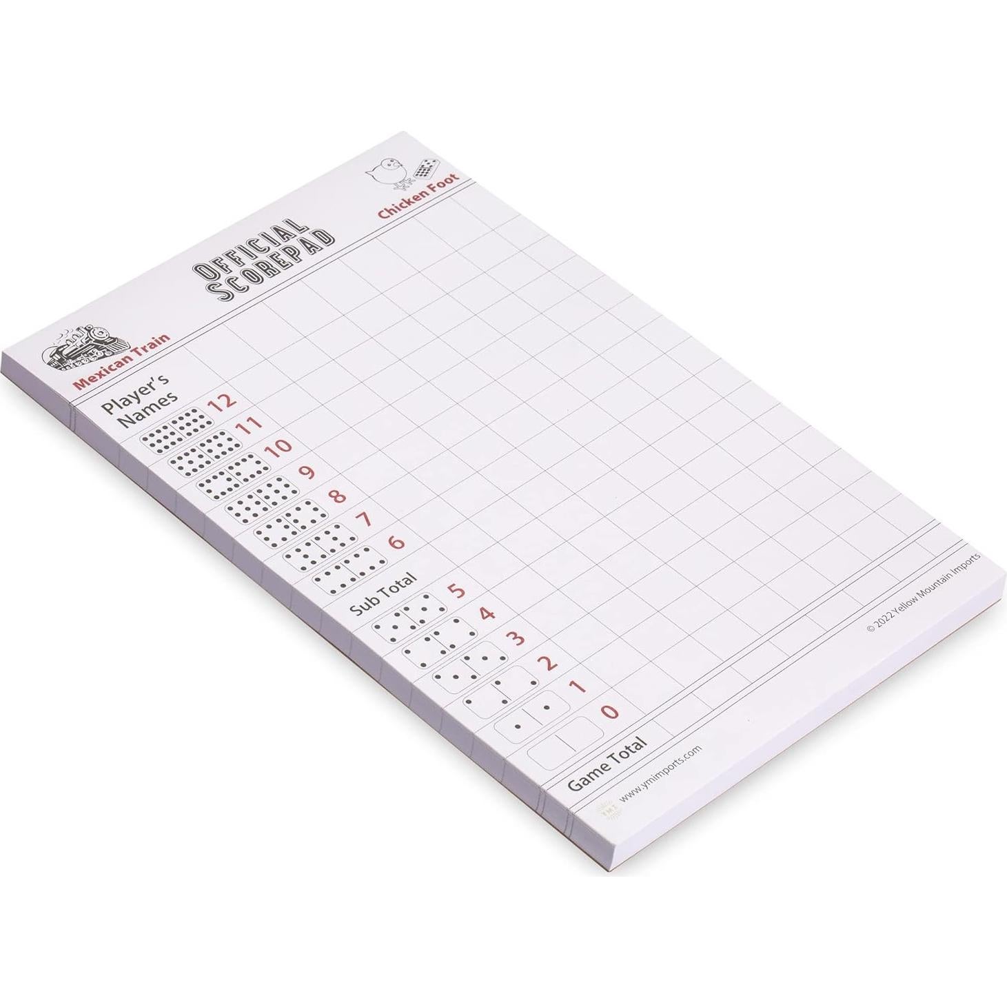 Papel de Puntuación para Dominó Mexican Train y Chicken Foot - Yellow Mountain Imports - 60 Hojas