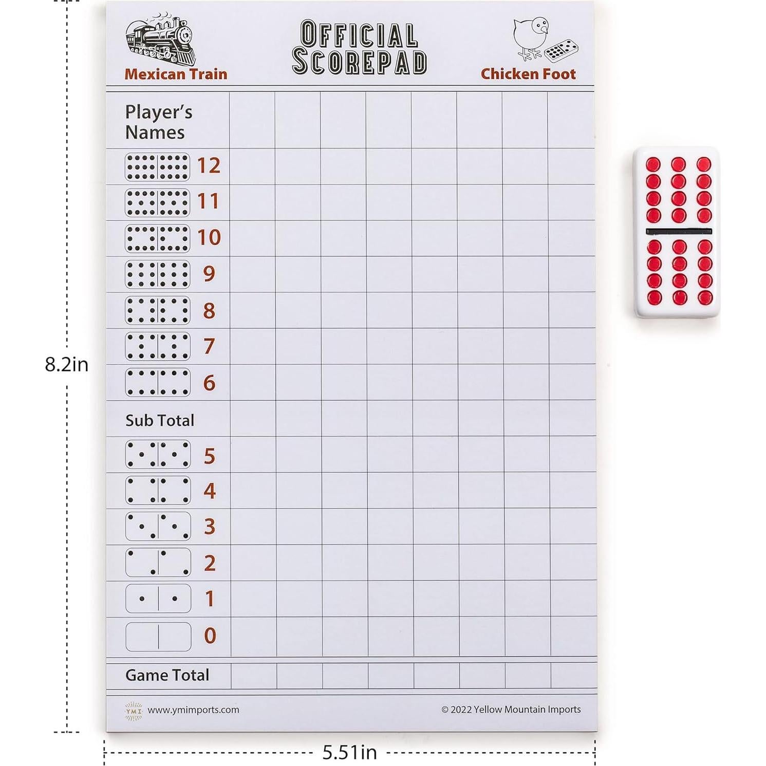 Papel de Puntuación para Dominó Mexican Train y Chicken Foot - Yellow Mountain Imports - 60 Hojas