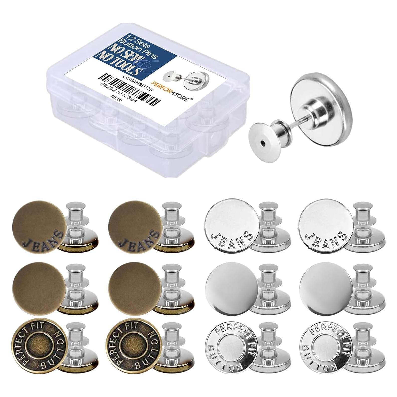 12 Botones Removibles de Plata y Cobre Performore para Jeans