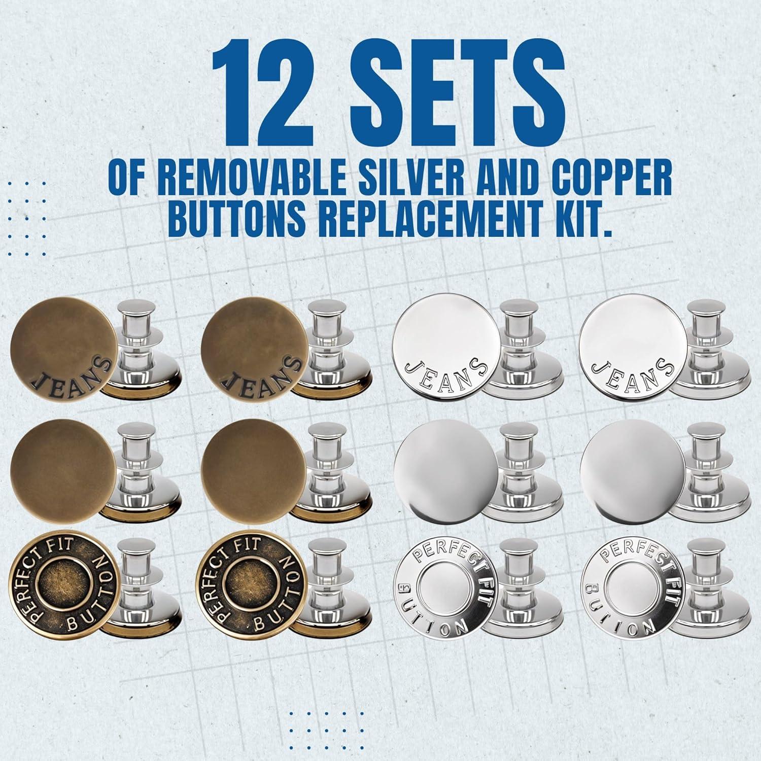 12 Botones Removibles de Plata y Cobre Performore para Jeans