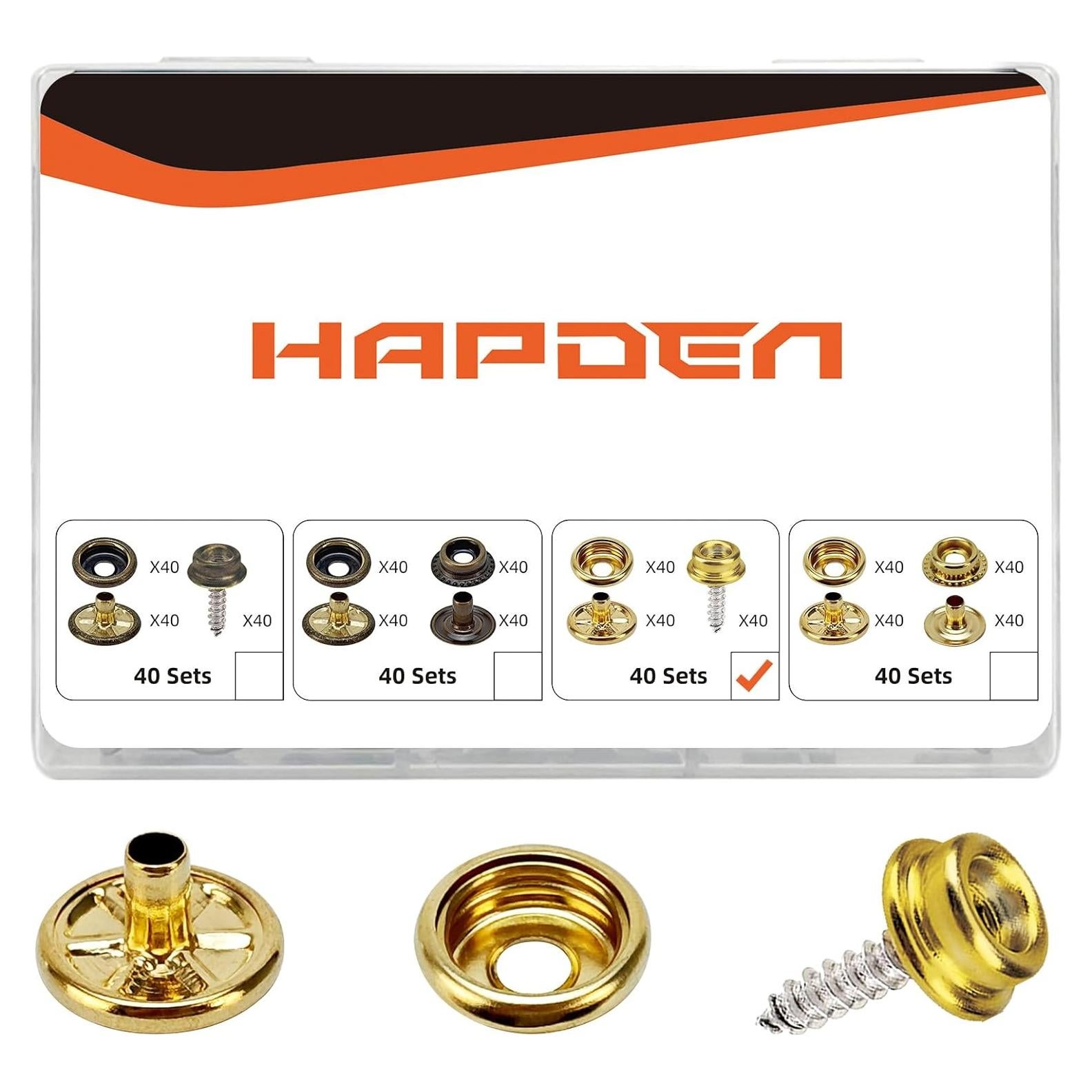 Kit de 160 Botones a Presión HAPDEN 15mm Dorado para Tela